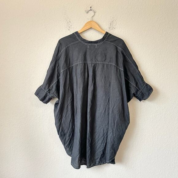 LJC DESIGNS Blouse Black Dolman Sleeve Relaxed Linen Goth Peasant - Picture 2 of 9